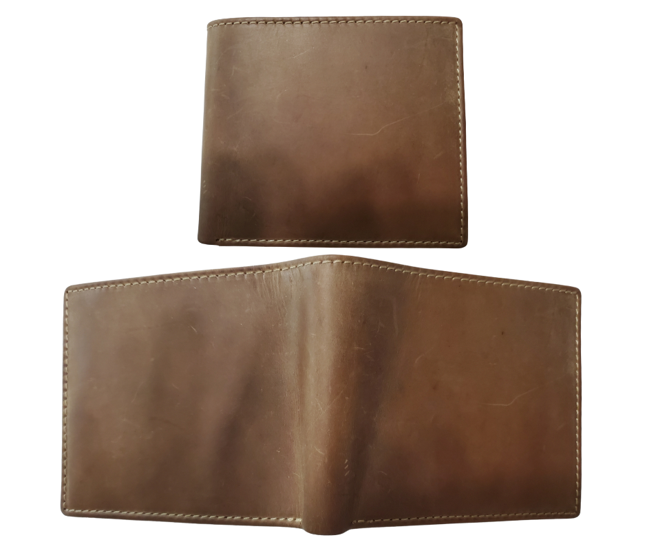 RFID protected Bi-fold Distressed Light Brown. 5 card slots, 2 underside pockets and I.D. window PLUS 2 divided cash pockets. Imported, Great Value, and Buckle and Hide approved stocked in our Smyrna, TN shop just outside Nashville.  Bi-Fold Specs- 3 5/8"x 4 1/2"x 1" folded.