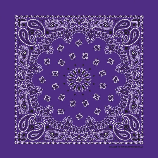 We stock traditional 100% Cotton for a soft and comfortable feel. Made in the USA and approx. 22" x 22", they feature a trademark Paisley design. Bandanas have been around for over 75 years and are still a staple in culture whether it's a farmer, MC, or a Rock star.