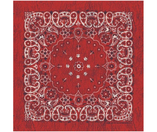 Rustic Paisleys are a updated look to the traditional bandana. Same pattern style just with a Distressed twist on the pattern. Imported (One Sided Print Only) in 22"x 22".&nbsp;Bandannas have been around for over 75 years and are still a staple in culture whether it's a farmer, a MC, or a Rock star.