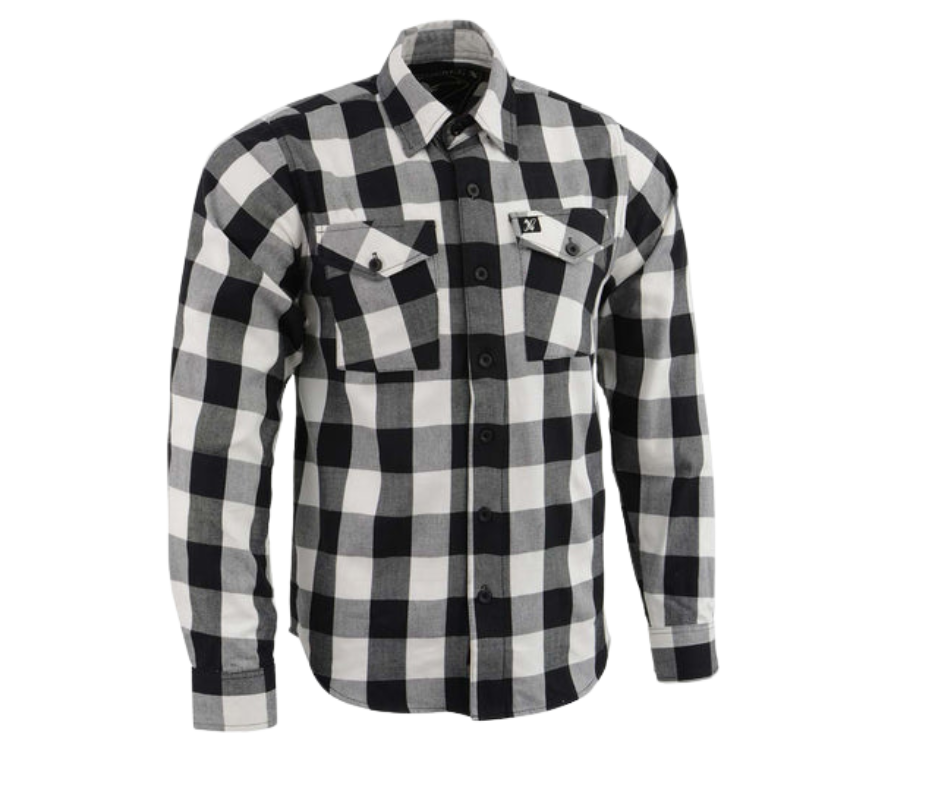 This 100% cotton Black and White flannel shirt exudes classic style. It features a button down collar, two front flap pockets, and a vintage plaid pattern. Perfect for hiking, outdoor work, or riding horses or motorcycles. Never going out of style, and always available in our Smyrna, TN shop. Imported.  Details: Button down collars, Snaps, 2 Pockets, Yokes, Flannel Lining, 100% Cotton