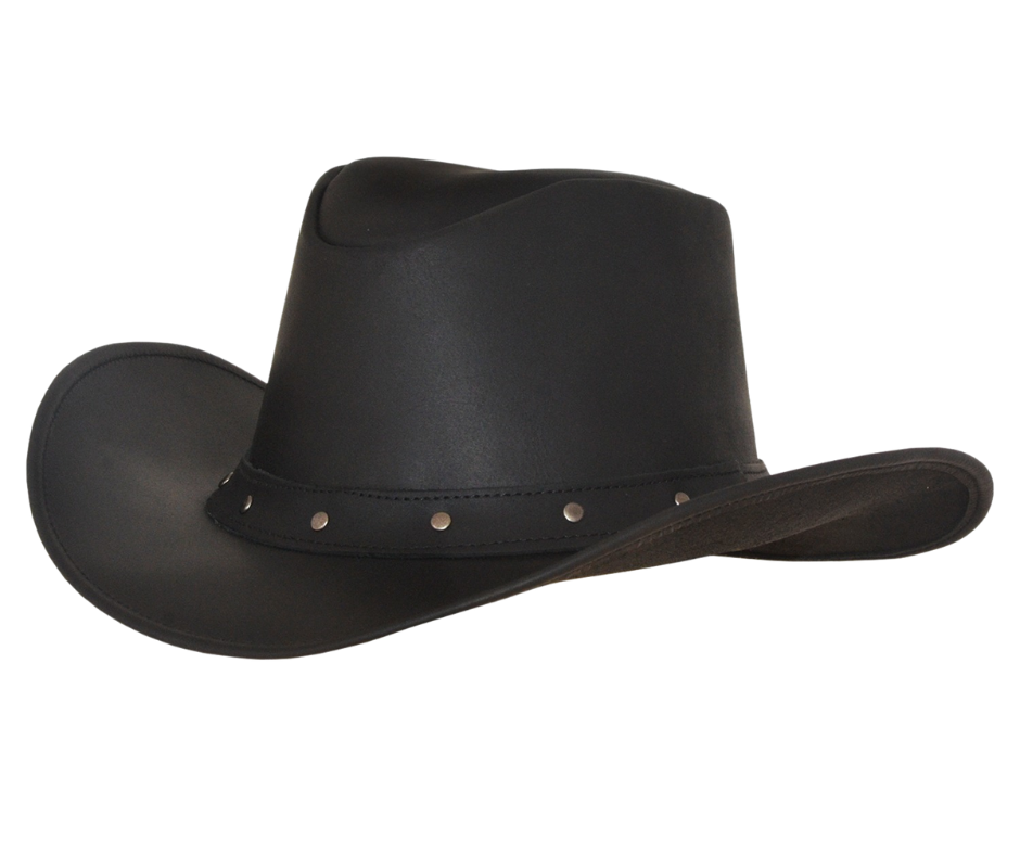 Get your Western on with our Rio Grande Leather hat with a Riveted band. Complete with a 4" pinched crown and a 3" wired brim to style it your own way. Get'em at our Smyrna, TN store a short drive from downtown Nashville. Imported