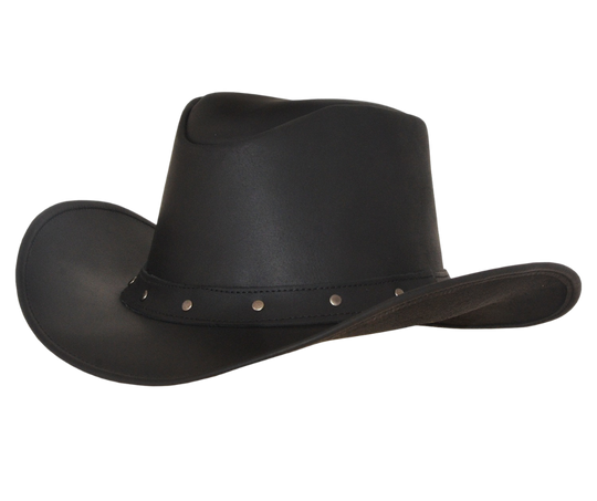 Get your Western on with our Rio Grande Leather hat with a Riveted band. Complete with a 4" pinched crown and a 3" wired brim to style it your own way. Get'em at our Smyrna, TN store a short drive from downtown Nashville. Imported