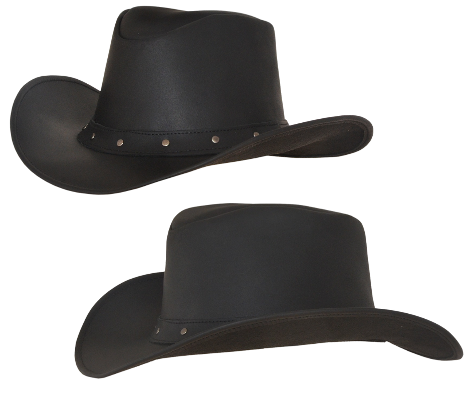 Get your Western on with our Rio Grande Leather hat with a Riveted band. Complete with a 4" pinched crown and a 3" wired brim to style it your own way. Get'em at our Smyrna, TN store a short drive from downtown Nashville. Imported