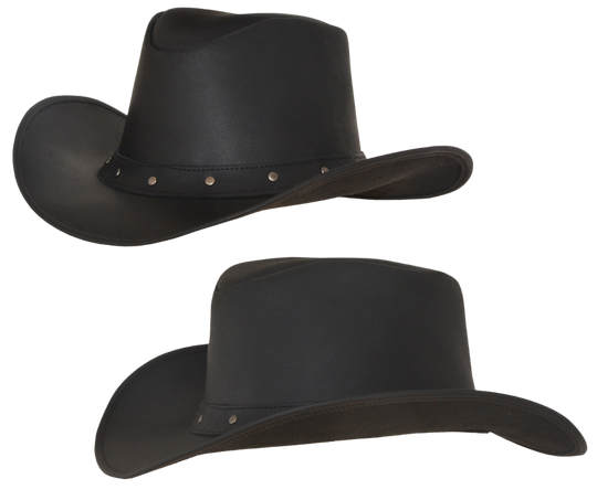 Get your Western on with our Rio Grande Leather hat with a Riveted band. Complete with a 4" pinched crown and a 3" wired brim to style it your own way. Get'em at our Smyrna, TN store a short drive from downtown Nashville. Imported