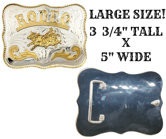 The "BIG RODEO" Belt Buckle celebrates the spirited tradition of rodeos, which originated from the Spanish ranchos. During the annual roundup and branding of cattle, cowboys would showcase their horsemanship and roping skills, giving birth to the rodeo as we know it today. <span data-mce-fragment="1"></span>Fits 1 1/2" belts, approx. 3-3/4" tall&nbsp; x 5" wide. Available in our shop just outside Nashville in Smyrna, TN.