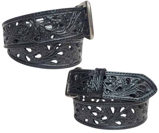 Add a touch of Western flair to your wardrobe with the Rose Filigree Belt. Its intricate cut-out design and black stitching make it truly one-of-a-kind. Stop by our Smyrna, TN store near Nashville to get yours today.  