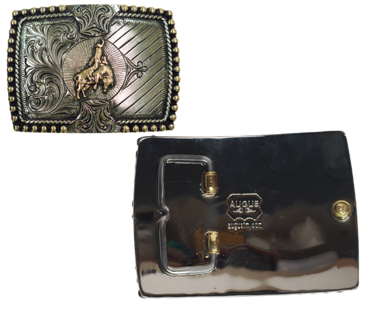 The Roughie buckle is made from German Silver (nickel and brass alloy) or iron metal base. Each piece is punched, cut, soldered, engraved, polished and painted by our talented metal workers. In order to give you the quality and long lasting final product we also plate each piece with copper, nickel and silver.  Our products are all handcrafted.   Finally each piece is covered with a heat sealed lacquer to ensure the piece's long lasting qualities. Available at our Smyrna, TN shop just outside of Nashville.