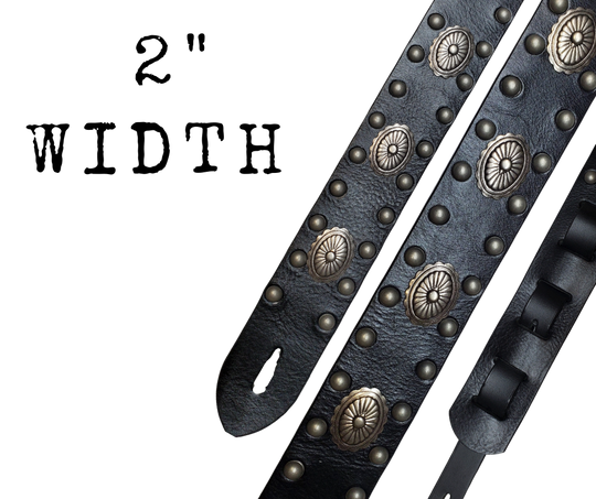 Les Paul's and Billy Gibbon's have been staple for years in Rock music!  "This 2" wide Guitar Strap is a nod to that classic influence. It's made from Pebbled Veg-Tan Cowhide and after some gig's it'll look like you bought in a Vintage shop. The classic adjustment style goes from approx. 42" to 56" at it's longest . Made just outside Nashville in our Smyrna, TN. shop. It will need a bit of time to "break in" but will get a great patina over time.   