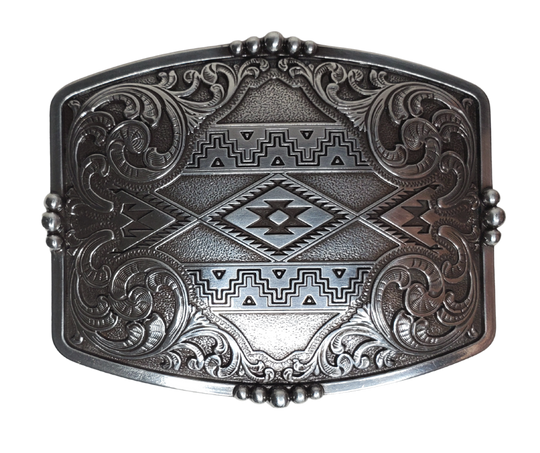 Greet the day with sizzling Southwest designs, raring western scroll accents, and an antique silver finish that'll amplify your style. This approx. 3" x 4" buckle adds a great flair to any 1 1/2" belt - so grab yours from our Smyrna, TN (near Nashville) store or online and get ready to ride!