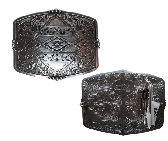 Greet the day with sizzling Southwest designs, raring western scroll accents, and an antique silver finish that'll amplify your style. This approx. 3" x 4" buckle adds a great flair to any 1 1/2" belt - so grab yours from our Smyrna, TN (near Nashville) store or online and get ready to ride!