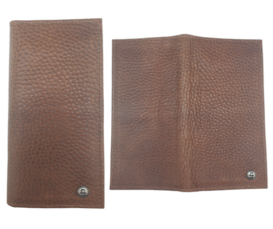 Fully Licensed Stetson Logo Roper/Checkbook style Wallet. Made from Genuine Bison Leather inside and out in a Classic Roper Design. Featuring on the right inside 6 card slots and I.D. pocket along with 2 underside pockets. On the left inside 1 cash pocket. In stock at our Smyrna, TN retail store 30 min. from downtown Nashville. Imported.