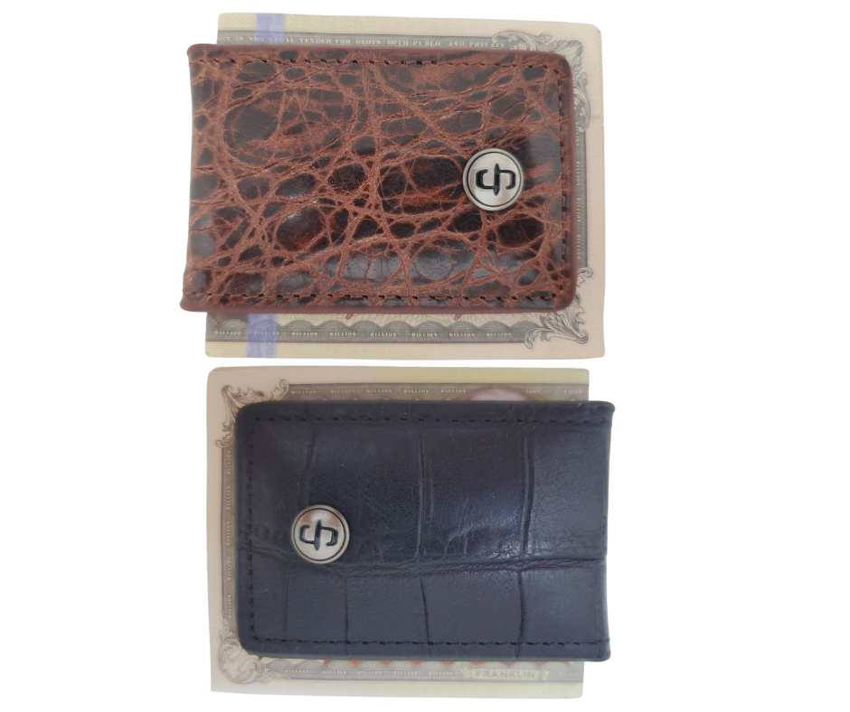 The combination of Style and Minimalist attitude. Stetson has done just that with this Croc Print (so good it's hard to tell the difference) Magnetic Money Clip. Choose classic Black or Cognac brown. See them at our local Smyrna, TN shop a short drive from Nashville.