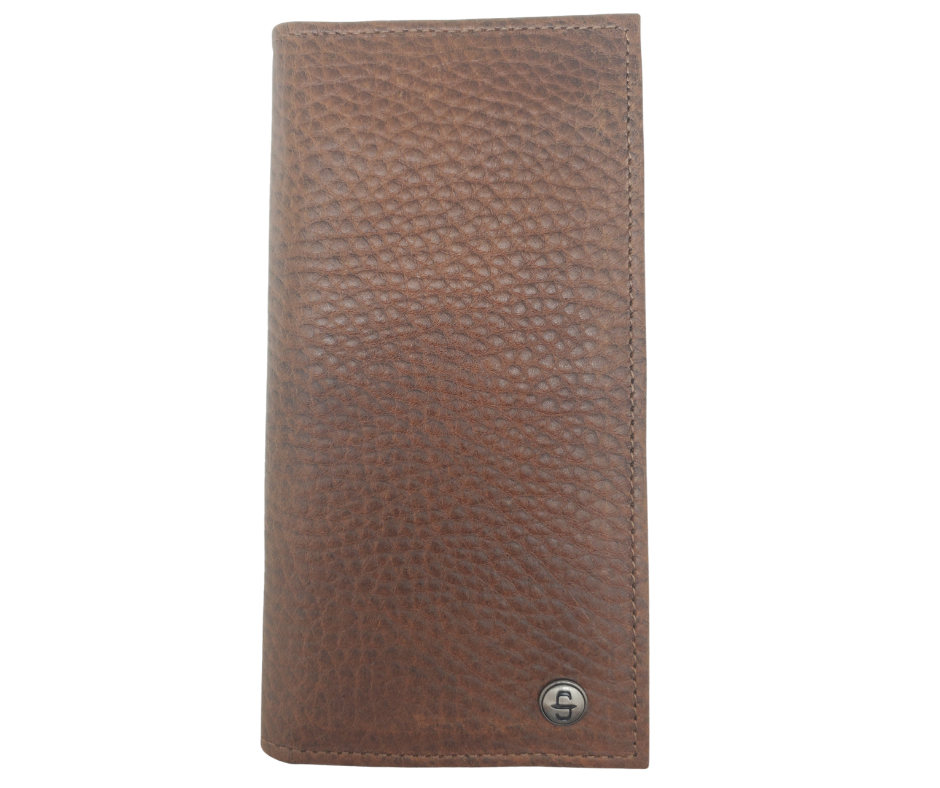 Fully Licensed Stetson Logo Roper/Checkbook style Wallet. Made from Genuine Bison Leather inside and out in a Classic Roper Design. Featuring on the right inside 6 card slots and I.D. pocket along with 2 underside pockets. On the left inside 1 cash pocket. In stock at our Smyrna, TN retail store 30 min. from downtown Nashville. Imported.