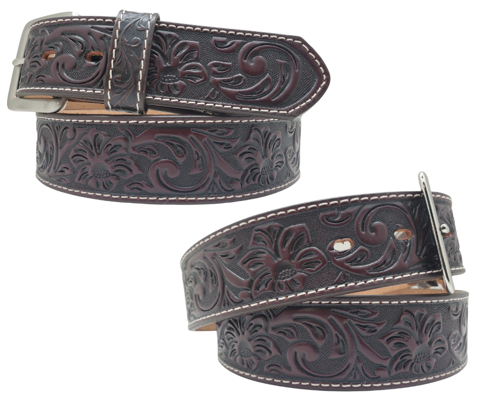 Longhorn Scroll Leather Belt