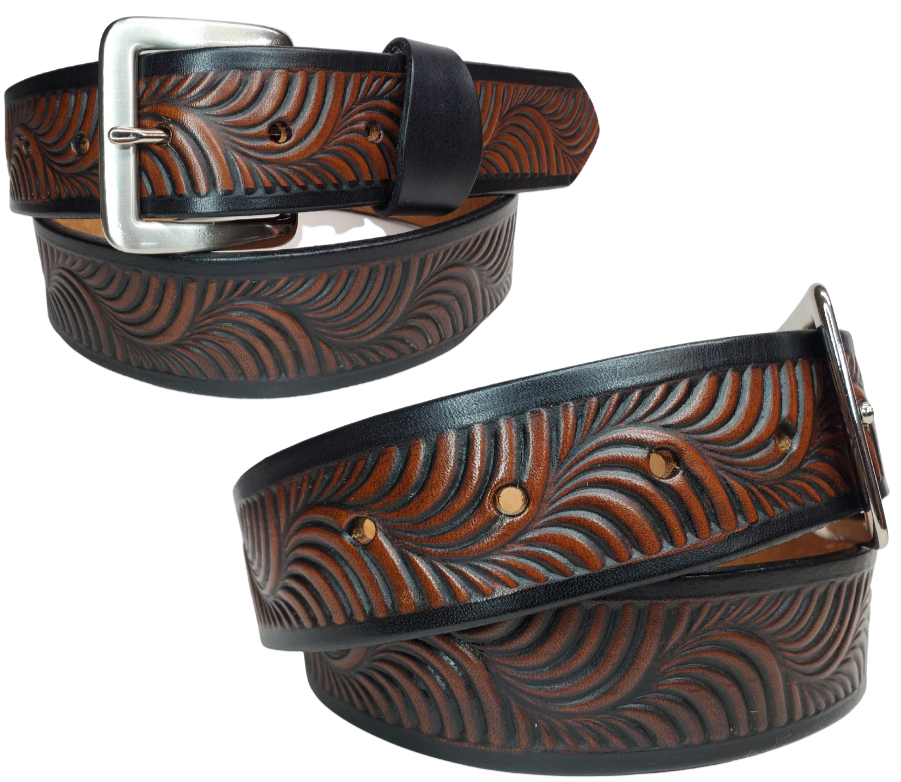 Named after it's swirly pattern it's crafted from full grain American vegetable tanned cowhide, this 1 1/2" belt boasts an antique nickle plated solid brass buckle and smooth, burnished painted edges. Name customization is available with a maximum of 10 letters. The buckle snaps in place for effortless changing if desired. Produced in our Smyrna, TN, USA shop. 