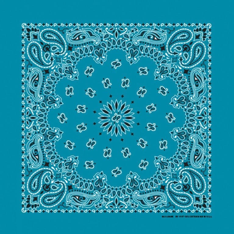 We stock traditional 100% Cotton for a soft and comfortable feel. Made in the USA and approx. 22" x 22", they feature a trademark Paisley design. Bandanas have been around for over 75 years and are still a staple in culture whether it's a farmer, MC, or a Rock star.