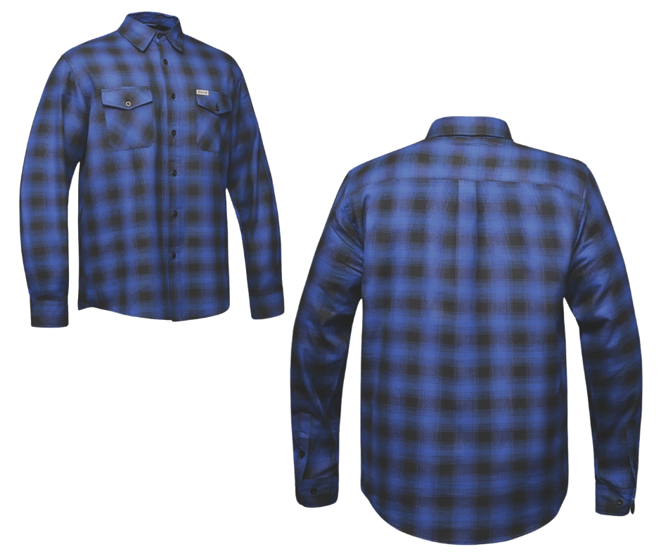 This 100% cotton Plaid Blue and Black flannel shirt exudes classic style. It features a button down collar, two front flap pockets, and a vintage plaid pattern. Perfect for hiking, outdoor work, or riding horses or motorcycles. Never going out of style, and always available in our Smyrna, TN shop. Imported.

Details: Button down collars, Snaps, 2 Pockets, Yokes, Flannel Lining, 100% Cotton