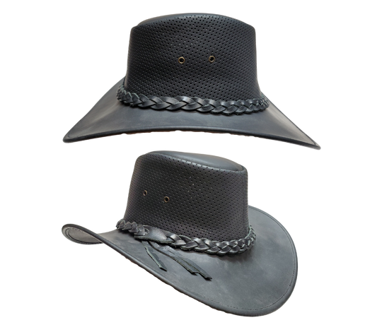 Get your Aussie on with our Stockburn Leather Outback style hat with a Perforated Top and sides great for summer wearing. Most people love these because of their low crown and smaller brim. Get'em at our Smyrna, TN store a short jaunt from downtown Nashville.&nbsp;Imported