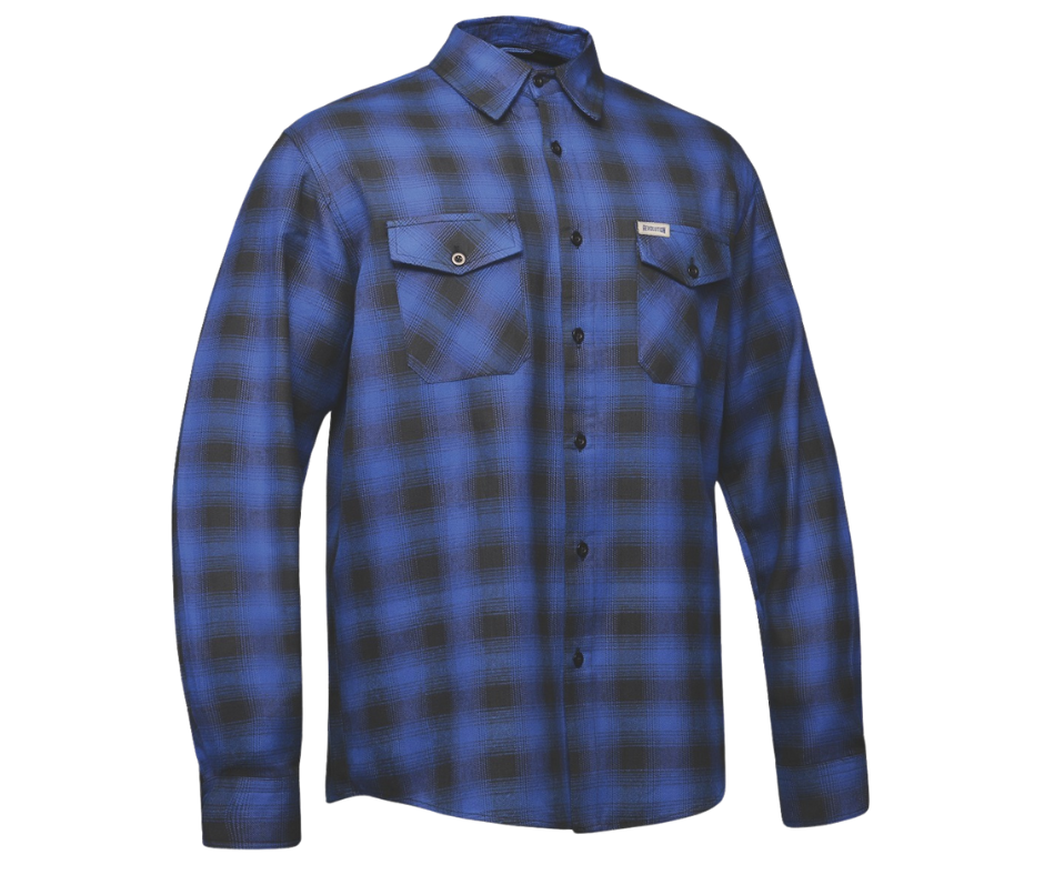 This 100% cotton Plaid Blue and Black flannel shirt exudes classic style. It features a button down collar, two front flap pockets, and a vintage plaid pattern. Perfect for hiking, outdoor work, or riding horses or motorcycles. Never going out of style, and always available in our Smyrna, TN shop. Imported.

Details: Button down collars, Snaps, 2 Pockets, Yokes, Flannel Lining, 100% Cotton