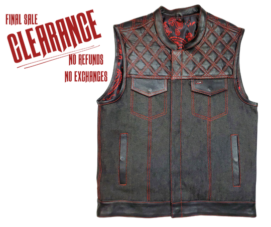 The "Club Diamond" Red Diamond Stitch Leather/Denim Club Vest