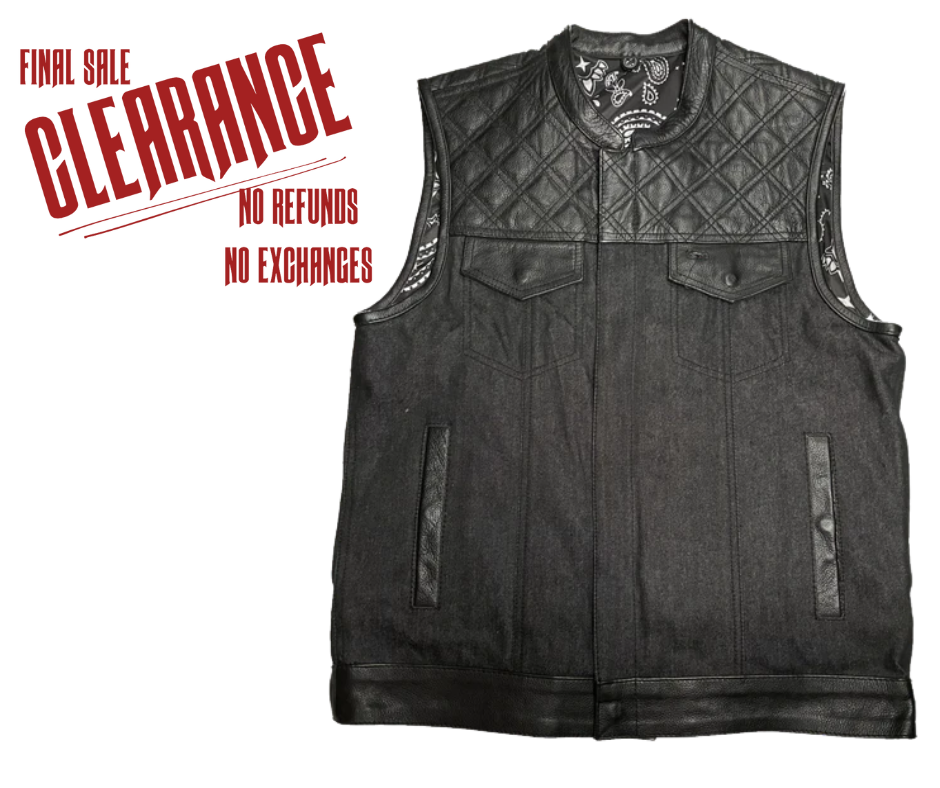 The "Club Diamond" Black Diamond Stitch Leather/Denim Club Vest