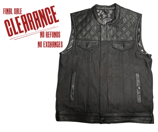 The "Club Diamond" Black Diamond Stitch Leather/Denim Club Vest