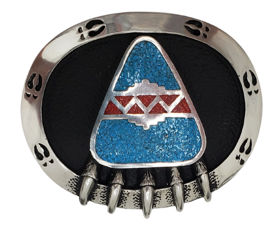 Show some Native American appreciation with this pewter belt buckle, highlighted with enamel and stone chips, perfect for 1 1/2" belts. Measuring 2-3/4" wide and 2-1/4" tall, it's available in our shop located just outside of Nashville in Smyrna, TN.