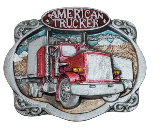 Show your appreciation for the American Trucker with this pewter belt buckle, perfect for 1 1/2" belts. Measuring 3" wide and 2-1/2" tall, it's available in our shop located just outside of Nashville in Smyrna, TN.