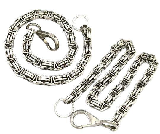 This MEGA Stainless Steel Wallet Chain says something about your personality, it means you go all in! You don't settle for less on anything. NO Posers allowed on your watch so you need Sturdy Stainless Steel Hook and ring holds up under the the stress you put on it daily. This won't chip or peel off, or look like cheap pot metal in a few weeks of what you put it through.&nbsp;&nbsp;Get it right here online or in our shop just outside Nashville in Smyrna, TN.  26" Length, Approx. 1/2" square dia.