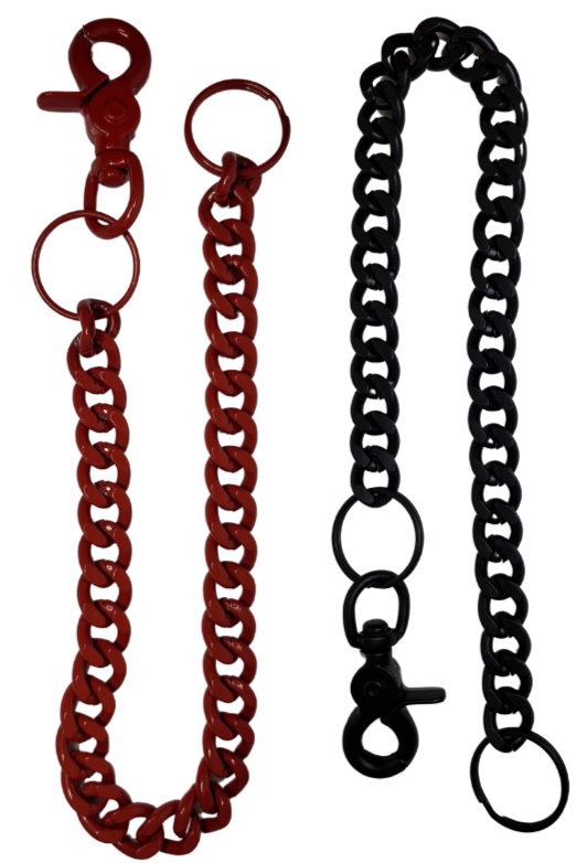 Your wallet chain can now match your Bike, Club Colors, or simply because you like Red or Black. The sturdy keychain on one end attaches to your wallet, while the claw clasp on the other end attaches to YOU! The Powder Coating has great resistance to peeling or turning color. Available right here online or in our shop just outside Nashville in Smyrna, TN.