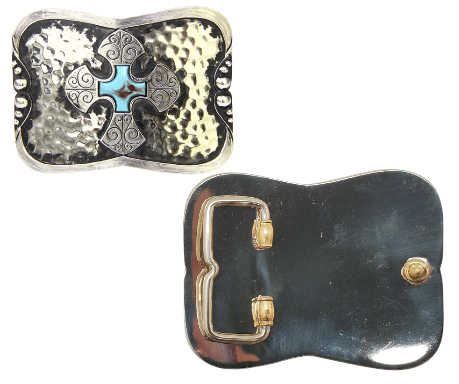 The Chief Arrow buckle is made from German Silver(nickel and brass alloy)or iron metal base. These buckles have motifs made of copper, iron or brass and some are adorned with synthetic stones. In order to give you the quality and long lasting final product. Available at our Smyrna, TN shop just outside of Nashville.