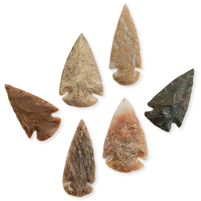 Showcase Quality arrowheads are hand-chipped from genuine agate and other stones, these handcrafted arrowheads are the highest grade available anywhere. 3 sizes available ranging from 1" to large spearhead size 5"-6". Imported. Pick yours up at our local Smyrna, TN shop not far from downtown Nashville. *As these are hand-chipped, sizes are approximate.