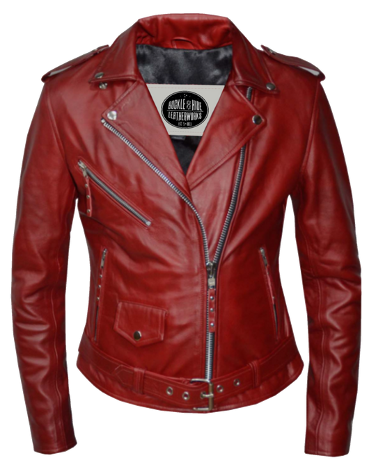 This Blood Red Lamb skin jacket is designed with soft and supple material, reminiscent of a timeless classic. With a fashionable look that has lasted over 100 years, it features black lining, antique silver hardware, and four outside pockets and two inside pockets. You can find it near Nashville, in Smyrna, TN.