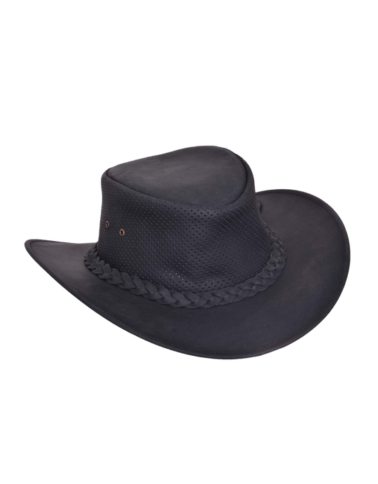 Get your Aussie on with our Stockburn Leather Outback style hat with a Perforated Top and sides great for summer wearing. Most people love these because of their low crown and smaller brim. Get'em at our Smyrna, TN store a short jaunt from downtown Nashville.&nbsp;Imported