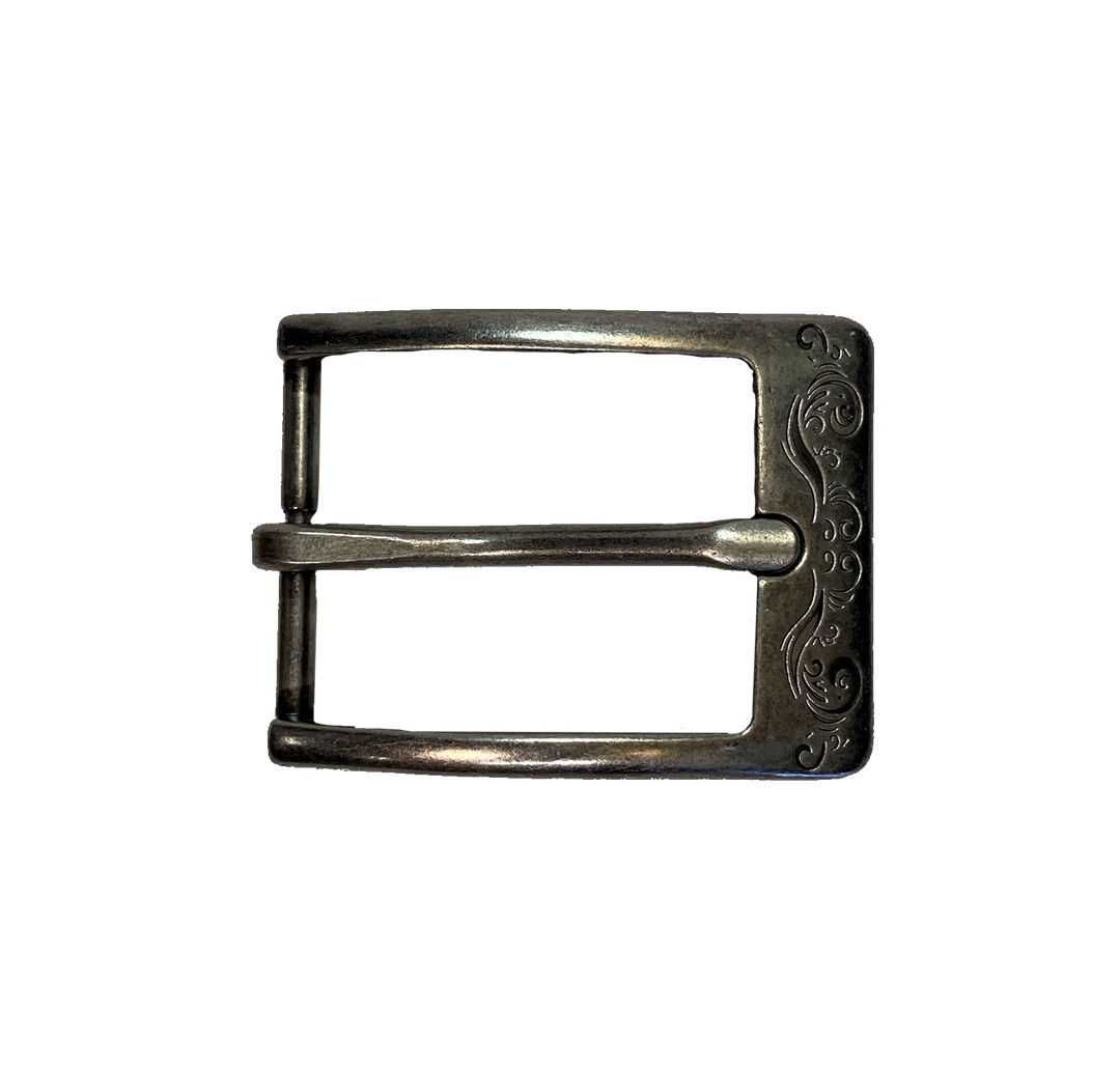 Central City Western 1 1/4 inch buckle-Ornate Antique Silver look without the bigger buckle look feel.  Fits any of our snapped 1 1/4" belts. Available online and in the store in Smyrna, TN.