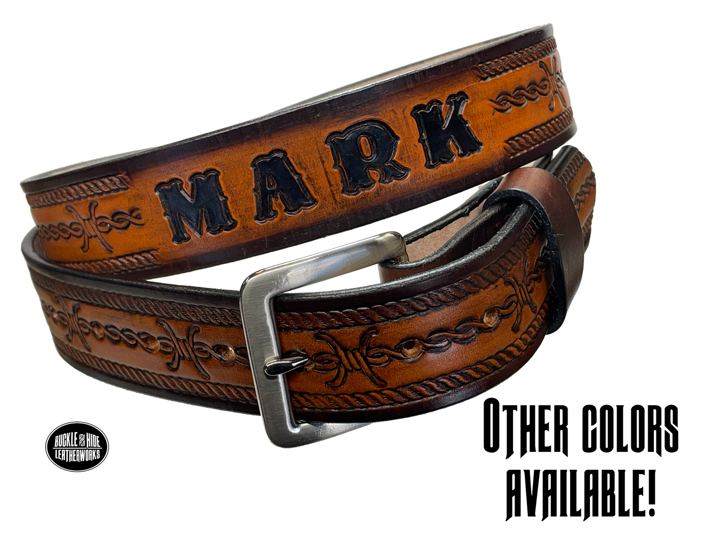 Barbed Wire Leather Belt Handmade Embossed Full Grain Leather Free