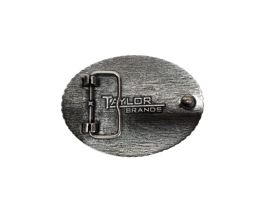 A Cross with western influenced scroll and banner graphic completed with a beaded outside border on a oval shaped buckle. Perfect for 1 1/2" Brown or Black belts with it's Antiqued Nickel appearance. Buckle size is approx. 3" x 4" that makes it great for most body styles. Imported.