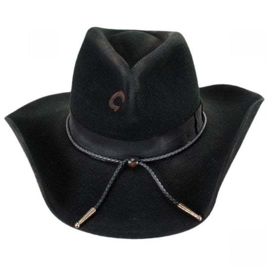 The Charlie 1 Horse Hat Company makes western fashion hats that allow you to express you personality through your hat.  Take yourself back to Tombstone, Deadwood or Dodge with the classic pinched crown accented with a ribbon style hat band with a bolo cord. The wool blend felt 3 1/2" brim is shaped with a great rounded look, but it can be re-shaped with a little bit of steam. Available for purchase at our retail shop in Smyrna, TN, just outside of Nashville.