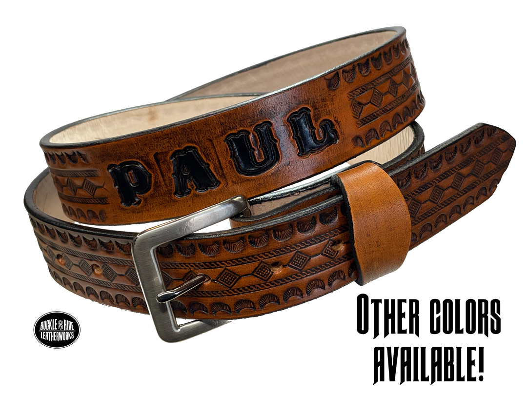 Put your trail name on display with this stylish leather belt! Made from 1/8" thick Veg tan cowhide, this belt is perfect for adding a bit of western-inspired swagger to your look. Easily switch up your buckle with the snap closures, and choose your favorite finish. Get buckled up in style! Made just a drive from Nashville in our Smyrna TN shop.