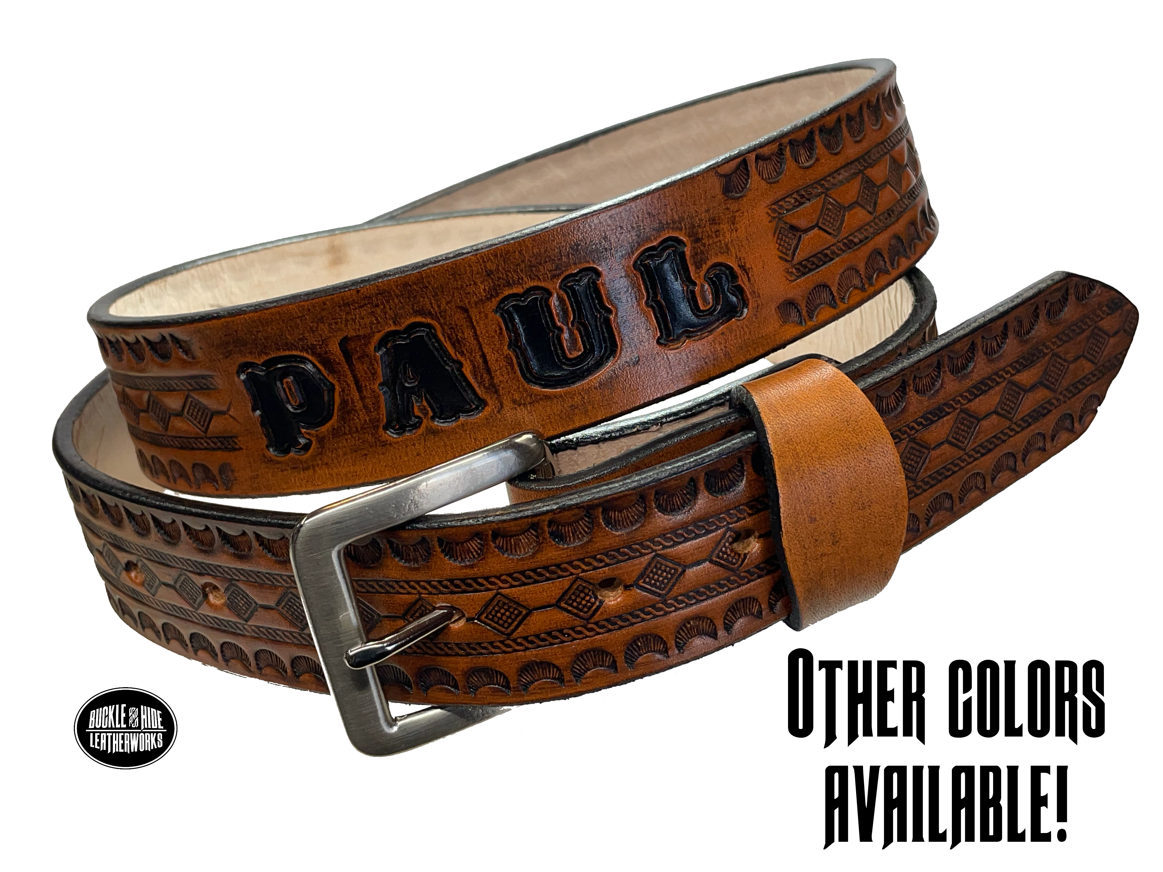 Put your trail name on display with this stylish leather belt! Made from 1/8" thick Veg tan cowhide, this belt is perfect for adding a bit of western-inspired swagger to your look. Easily switch up your buckle with the snap closures, and choose your favorite finish. Get buckled up in style! Made just a drive from Nashville in our Smyrna TN shop.