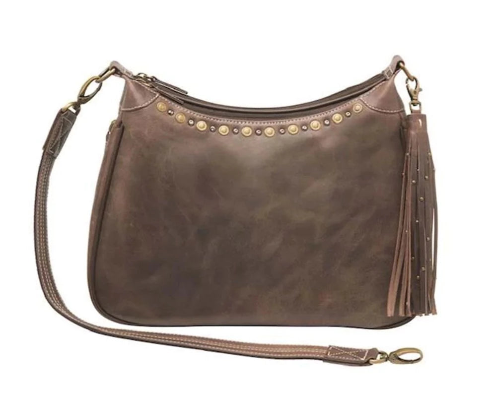 Carry Conceal Leather RFID Hobo Purse. Distressed Vintage Tanned Full Grain Buffalo Leather. Rich distressed patina comes with use &amp; age, Wonderfully soft from oils infused in tanning process Easily handles tuff daily use! Get yours at our Smyrna, TN store not far from Murfreesboro, Tn.