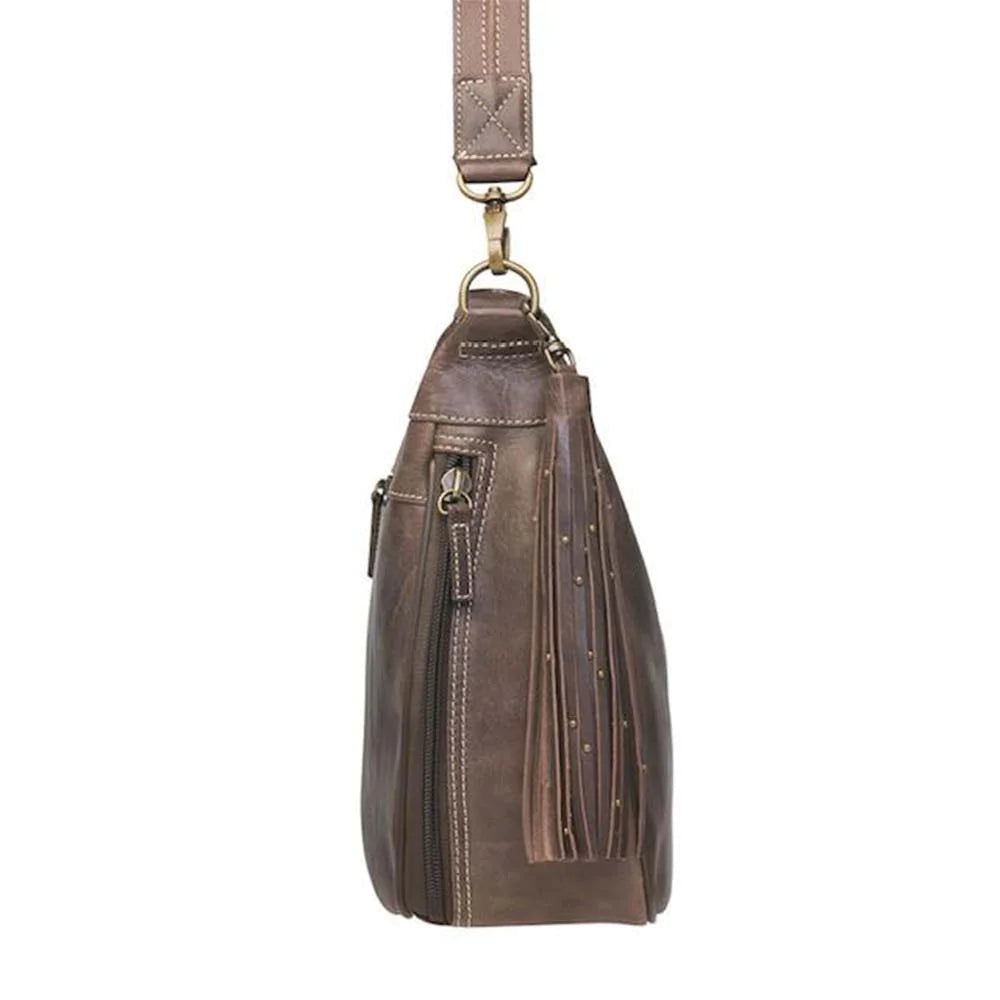 Carry Conceal Leather RFID Hobo Purse. Distressed Vintage Tanned Full Grain Buffalo Leather. Rich distressed patina comes with use &amp; age, Wonderfully soft from oils infused in tanning process Easily handles tuff daily use! Get yours at our Smyrna, TN store not far from Murfreesboro, Tn.