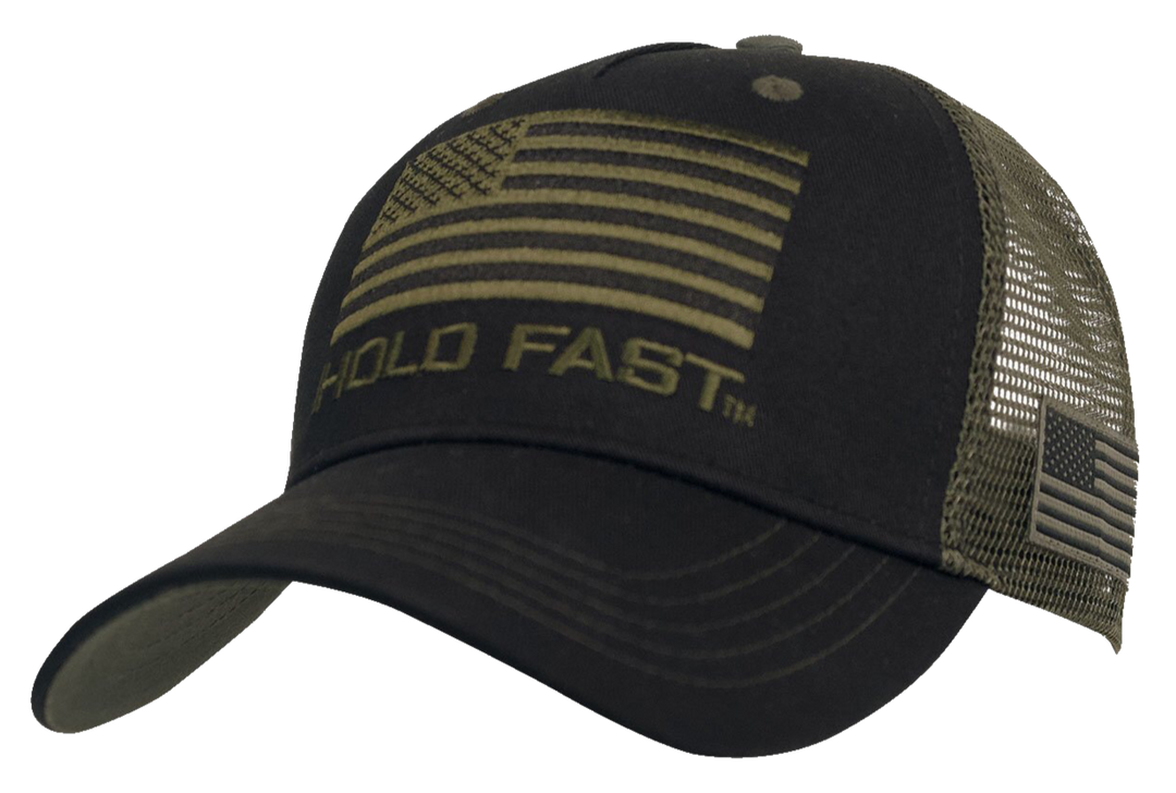 Declare your love of country in this HOLD FAST™ Men’s Cap in Black/Green. Hold fast to your faith, your family, and your freedom. We can celebrate these things because of the sacrifice of those who serve in the United States Armed Forces—and ultimately because of the sacrifice of our Lord and Savior, Jesus Christ, on the cross at Calvary. When you pledge allegiance to the flag or see those colors flying in the breeze, think on these things. Available online and in our retail shop in Smyrna, TN.