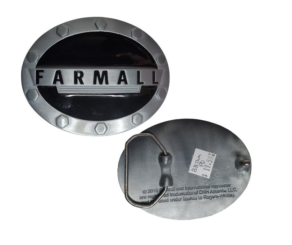 Licensed Farmall buckle with a OVAL shape is good for most body types without digging in to your mid section. Fits up to 1  1/2" belts. Dimensions are approx. 3" tall x 4"wide.