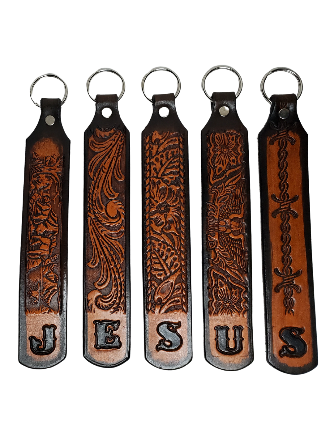 Our Customizable "1975" Longer Leather keychain embossed similar to our popular belts. Great for identifying luggage, backpacks, or your keys! Available in the below choices All colored in our popular 2 TONE BROWN, pick one or a few. Made in our Smyrna, TN shop. Please type desired name in CUSTOM box. Measures...approx. 1" x 7"