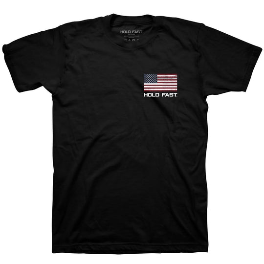 Hold fast to your faith in God and the enduring strength of our great nation in this very soft “Flag” T-Shirt by Hold Fast™ in Black. Hold fast to faith, family, and freedom. We can celebrate these things because of the sacrifice of those who serve in the United States Armed Forces, and ultimately because of the sacrifice of our Lord and Savior, Jesus Christ. Available online and in our retail shop in Smyrna, TN.