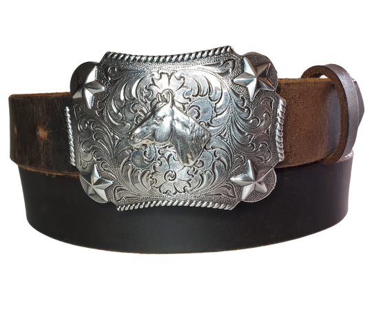 "Lil Horse and Stars" KIDS/CHILDRENS  Leather Belt/Buckle Combo