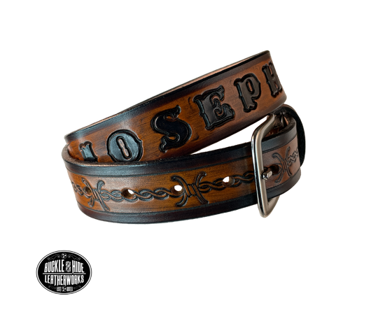 "Lil' Barbwire" Leather KIDS/CHILDRENS Name Belt