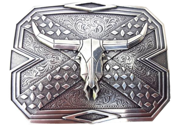 Nocona Western buckle with longhorn steer design Dimensions 2 3/4" tall by 3 3/4" wide Great for accentuating the Western look of your wardrobe Available online and in our shop in Smyrna, TN, just outside of Nashville