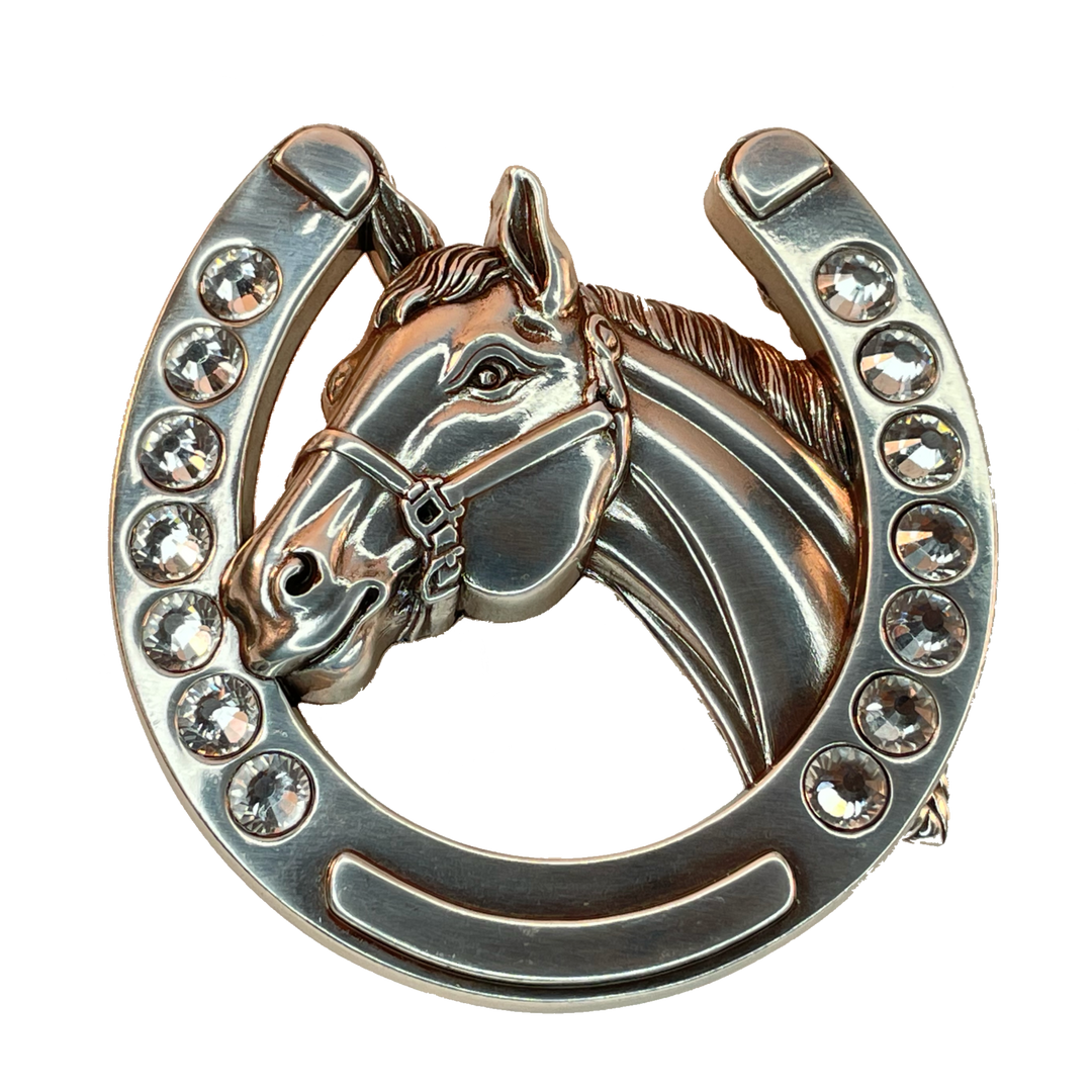 Nocona Horse Head and Horseshoe Buckle w/Rhinstones – Buckle and Hide  Leather LLC